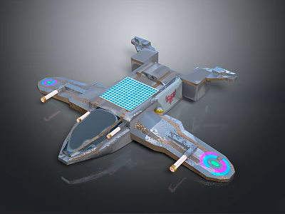 Futuristic Sci-Fi Aircraft Model With Metallic Texture Grid Pattern And Colorful Markings 3d model
