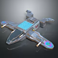 Futuristic Sci-Fi Aircraft Model With Metallic Texture Grid Pattern And Colorful Markings 3d model