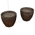 Two Brown Ceramic Pots with White Distressed Edges and Textured Surface 3d model