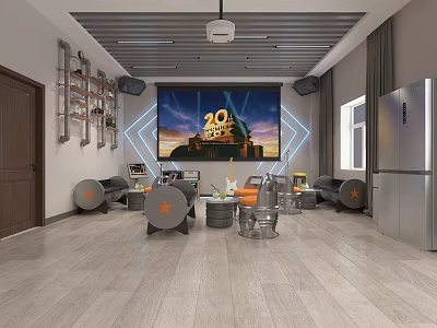 Modern Leisure Interior With Large Screen 20th Anniversary Sofas Tables And Refrigerator 3d model