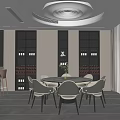 Modern Restaurant Interior With Open Layout Wine Racks And Green Dining Chairs 3d model