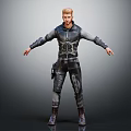 Man In Tactical Armored Outfit With Arms Outstretched On Gray Gradient Background
