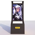Black and Yellow Standing Computer Terminal With Screen Displaying Anime Character And Cabinet Design