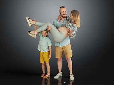 Happy Family Interacting With Father Holding Mother And Young Boy In Playful Pose 3d model