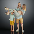 Happy Family Interacting With Father Holding Mother And Young Boy In Playful Pose