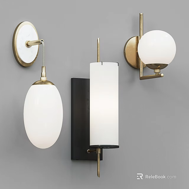Modern Wall Lamps Featuring Oval Rectangular Round White Shades And Gold Black Bases 3d model
