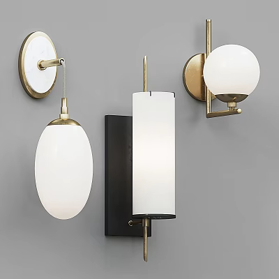 Modern Wall Lamps Featuring Oval Rectangular Round White Shades And Gold Black Bases 3d model