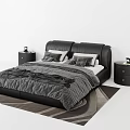 Modern Double Bed With Leather Headboard Plush Bedding Nightstands And Patterned Rug 3d model