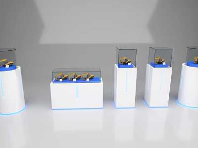 Modern Display Shelves With Glass Showcases White Bases And Blue Accents 3d model
