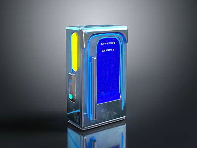 Modern Security Electronic Device with Blue Screen Yellow Indicator and Metallic Finish 3d model