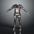 Full Body Metallic Silver Armor With Red Accents And Structured Warrior Design