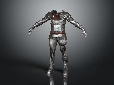 Full Body Metallic Silver Armor With Red Accents And Structured Warrior Design 3d model