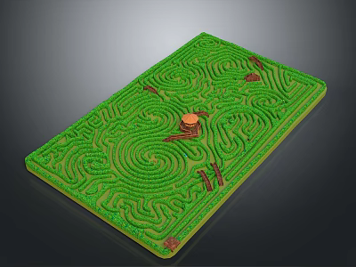 Green Playground Maze With Winding Paths Central Platform And Wooden Obstacles 3d model