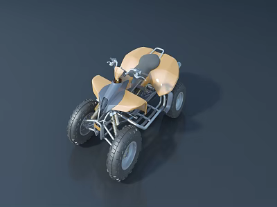 Yellow ATV Motorcycle With Black Seat Large Wheels And Metal Frame 3d model