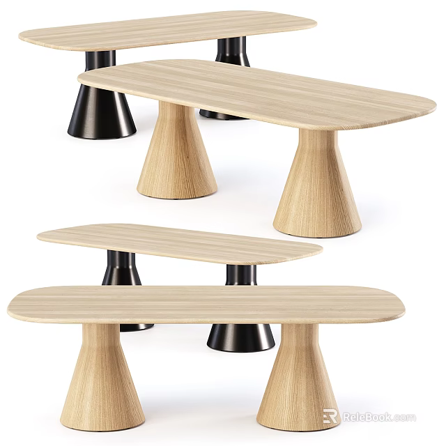 Modern Minimalist Desk With Wooden Top Conical Legs And Black Metal Accents 3d model 