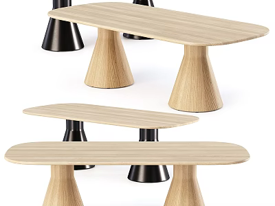 Modern Minimalist Desk With Wooden Top Conical Legs And Black Metal Accents 3d model