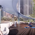 Outdoor Pergola Space For Yoga Practice With Central Tree And Wooden Deck