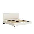 Modern Upholstered Double Bed with White Headboard and Black Legs Wooden Slats Frame
