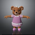 Cute 3D Teddy Bear Character With Pink Dress White Bow And Orange Arms