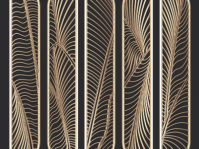 Gold Metal Room Divider With Feather Pattern Laser Cut Openwork Decorative Design 3d model