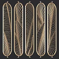 Gold Metal Room Divider With Feather Pattern Laser Cut Openwork Decorative Design 3d model