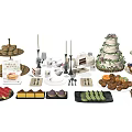 Assorted Dessert Spread With Cupcakes Wedding Cake Fruit Platter Cookies And Cheesecake