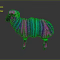 Neon Colored Fluffy Sheep With Vibrant Stripes And Glowing Effect On Dark Background