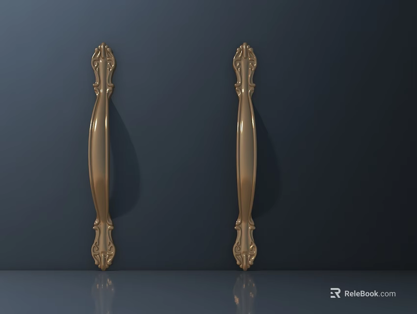 Elegant Golden Carved Decorative Handles For Cabinet Drawer Vintage Design 3d model 