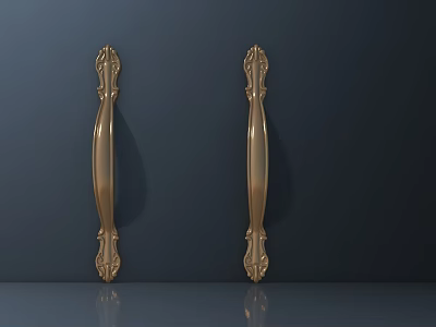 Elegant Golden Carved Decorative Handles For Cabinet Drawer Vintage Design 3d model