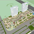 Modern Hotel Building Featuring Twin Towers Landscaped Gardens And Parking Areas