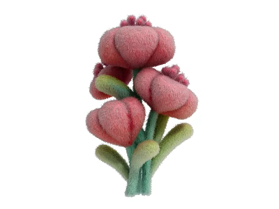 Soft Plush Pink Flowers Art Installation With Green Stems and Leaves 3d model
