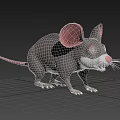 3D Rendered Mouse With Gray Body Large Pink Ears White Belly Whiskers And Black Background