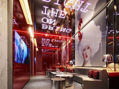 Modern KTV Interior Design With Neon Lights Sofa Area And Decorative Walls 3d model