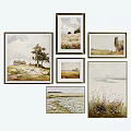 Multiple Framed Landscape Paintings Featuring Cottage Tree Grassland Fields And Seascape Views