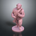 Detailed Pink Ape Figurine 3D Model Holding Rifle On Round Base