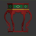 Traditional Chinese Red Stool With Green Top Decorative Carved Legs And Ornate Edge Details
