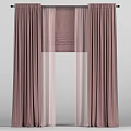 Brown Thick Curtains With White Sheer Layers For Home Window Decor 3d model