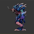Fierce 3D Game Movie Character With Blue Pink Spikes And Sharp Armored Body