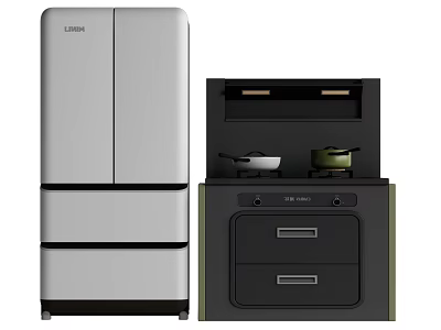 Modern Kitchen Appliances Featuring Sleek Refrigerator And Integrated Cooker For Stylish Kitchens 3d model