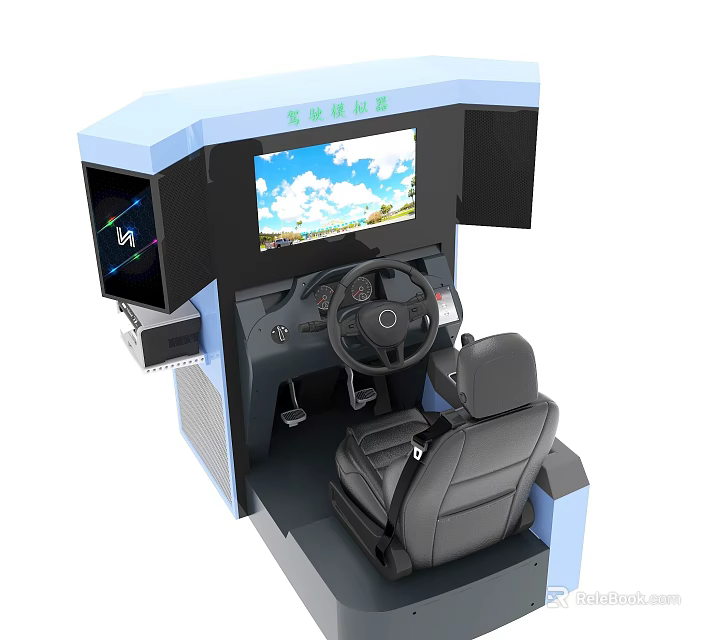 Realistic Driving Simulator With Steering Wheel Comfortable Seat And Interactive Screen 3d model 