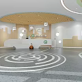 Kindergarten Indoor Play Space With Green Slide Wooden Ceiling Round Patterns And Play Toys
