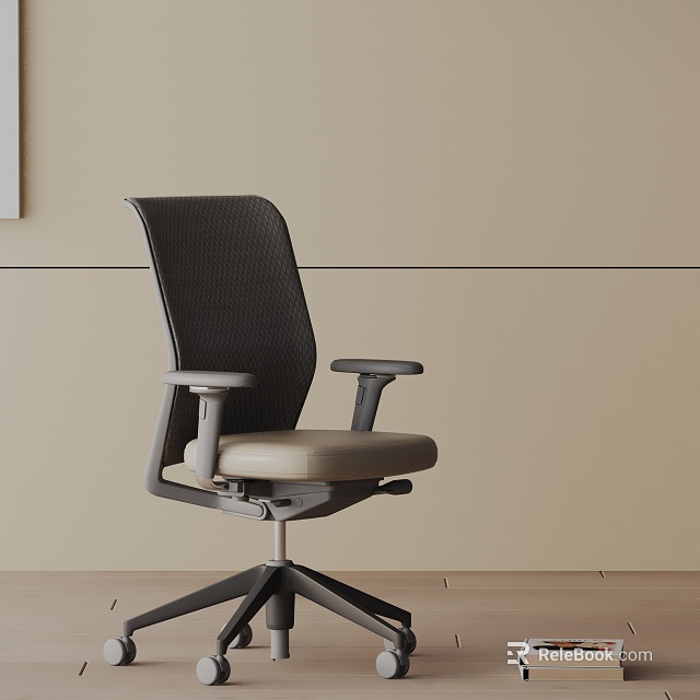 Modern Office Chair With Mesh Back Beige Seat Gray Armrests And Five Star Base Design 3d model 