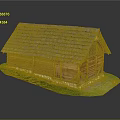 Traditional Wooden Cabin With Shingle Roof Wooden Walls Stone Foundation And Green Grass