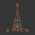 Ancient Wooden Catapult Chariot With Ropes Metal Components And Wheels