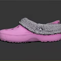 Pink Crocs Slippers With Holes Gray Fuzzy Collar And Soft Interior
