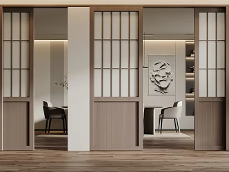 Chinese-style sliding door sliding door wooden door 3d model