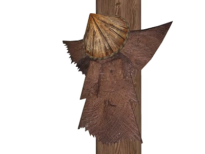 Wooden Hanging Ornament With Shell Shaped Top And Carved Details For Home Decor 3d model