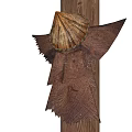 Wooden Hanging Ornament With Shell Shaped Top And Carved Details For Home Decor
