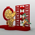 Chinese New Year Decorations With Red Lanterns Golden Rat Fu Character And Pine Tree