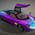 Iridescent Purple Supercar With Scissor Doors Open Orange Interior And Carbon Fiber Accents